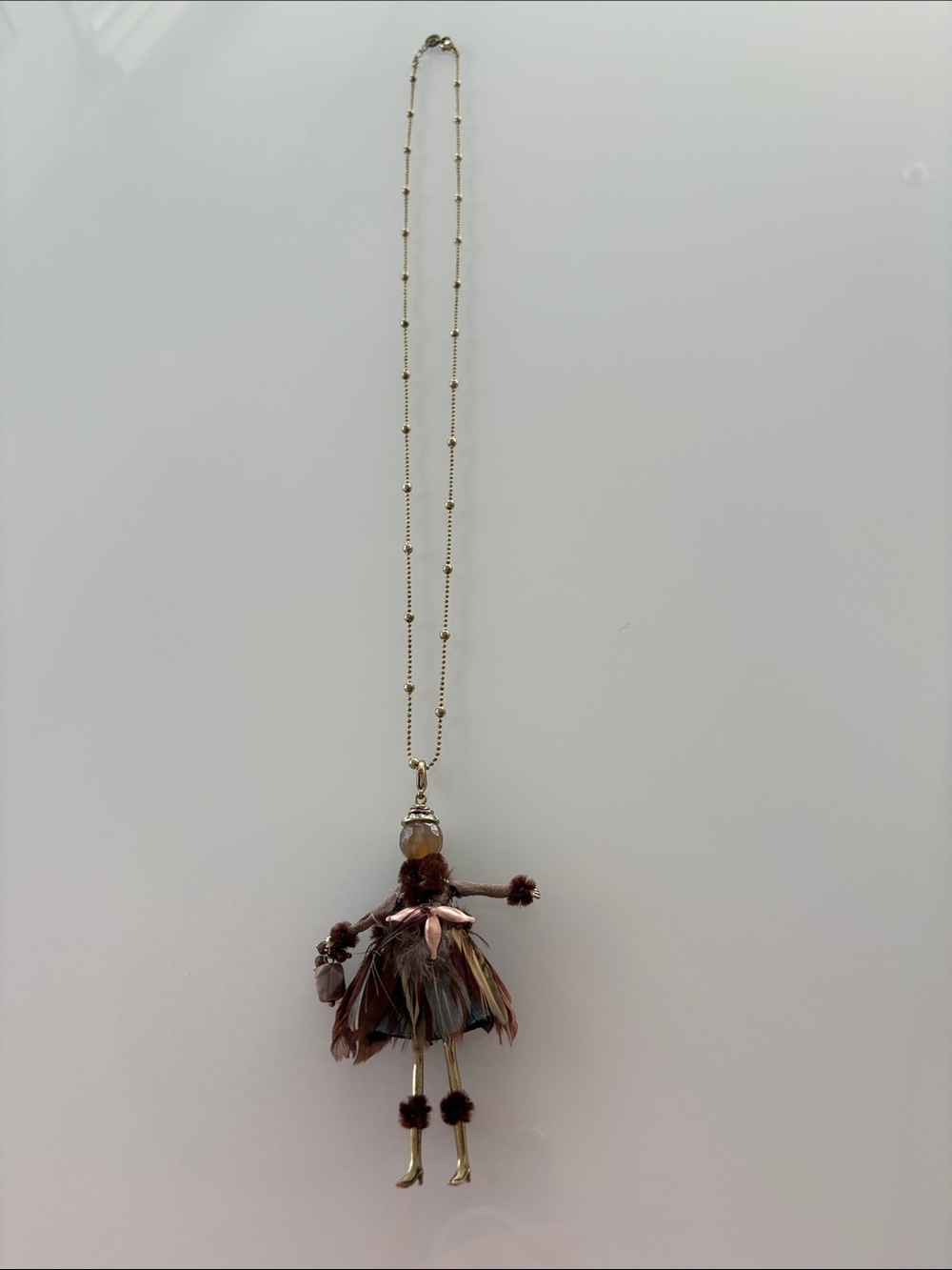 Feather Doll Pendant Necklace - Brown